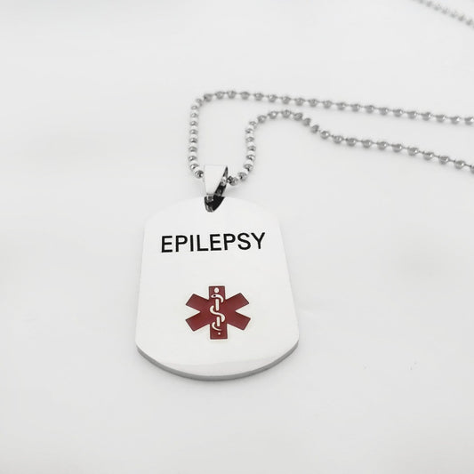 Epilepsy Medical Alert Necklace for Him Stainless Steel Dog Tag Unisex