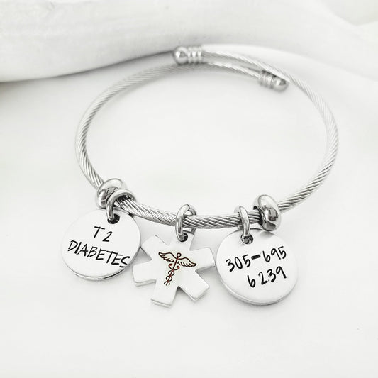 Cable Wire Medical ID Adjustable Charm Bracelet.