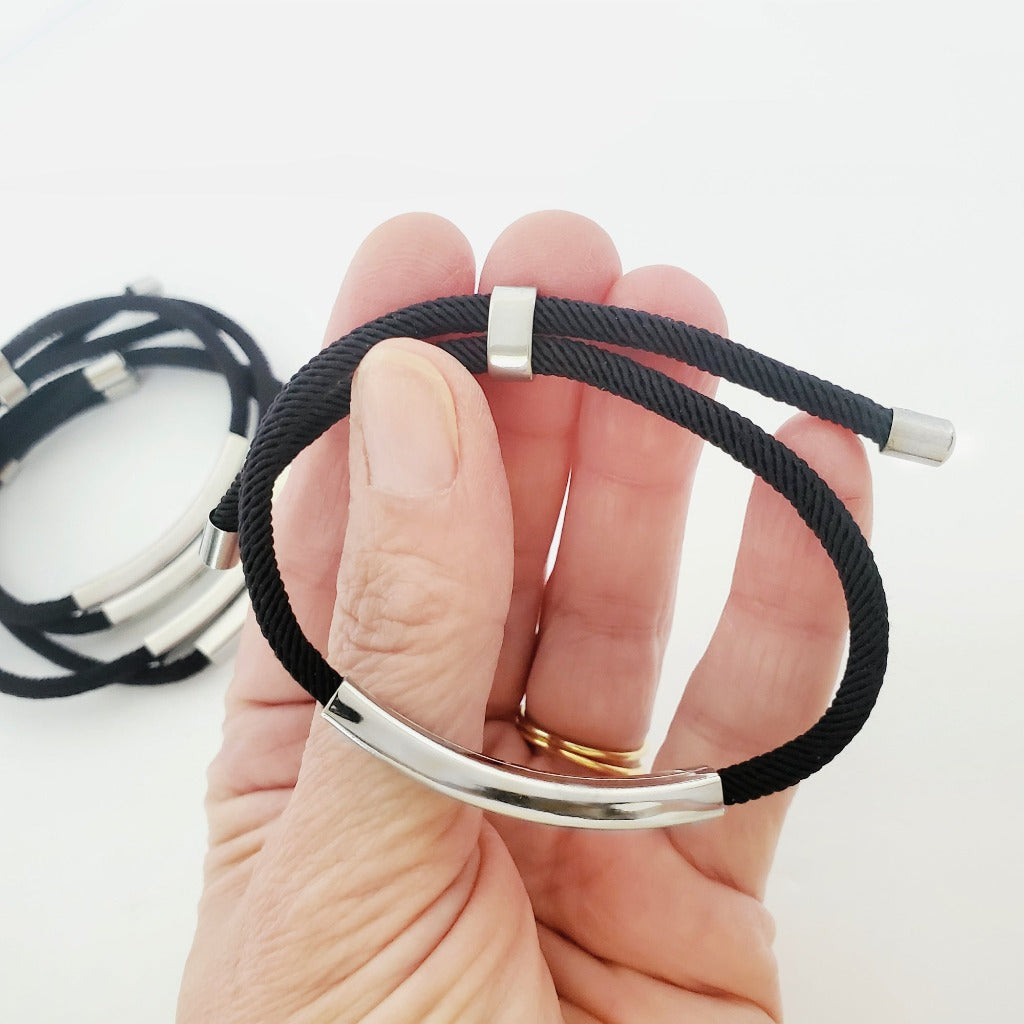 Type 1 Diabetes Stainless Steel Adjustable Slider Medical Alert Black Rope Bolo Bracelet