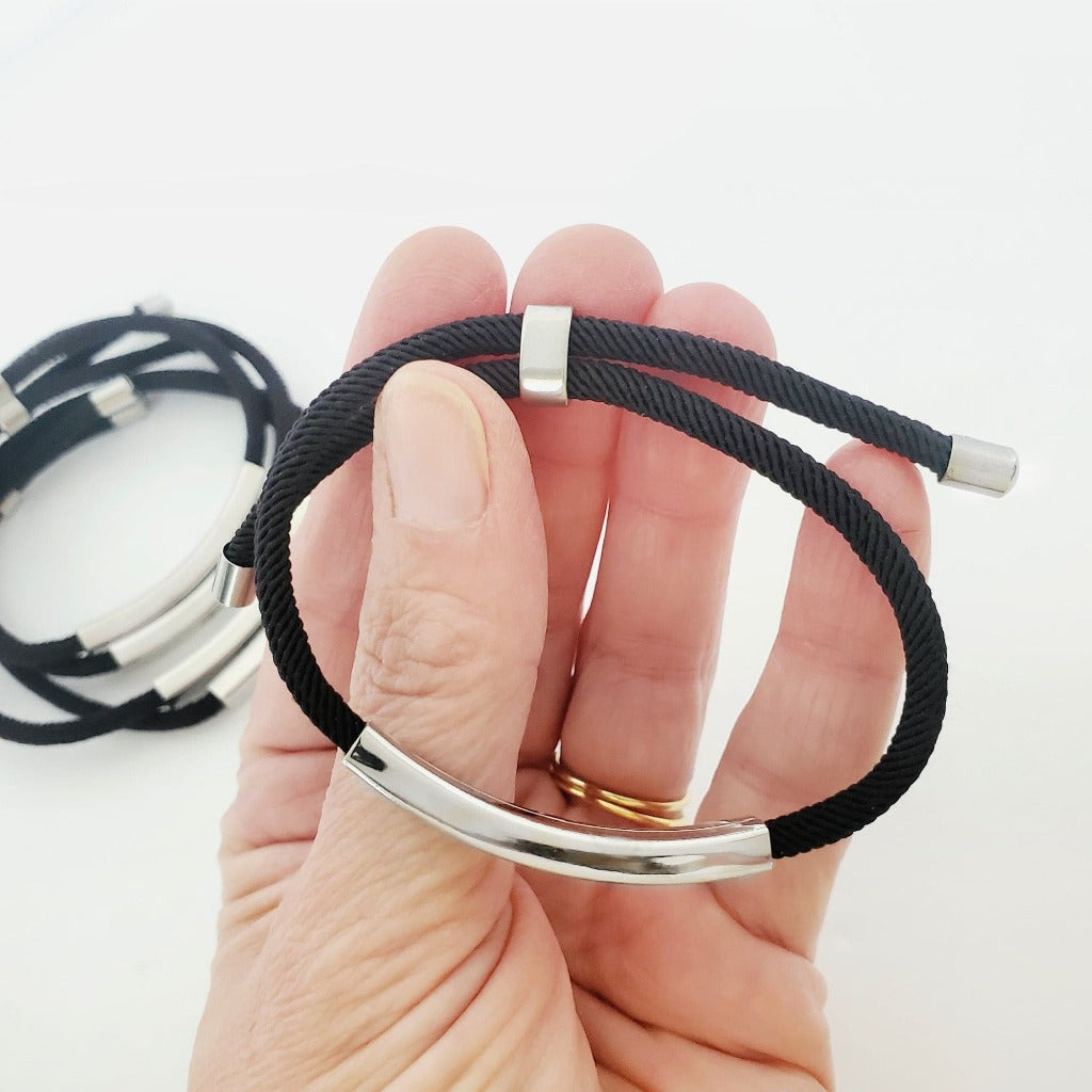 Heart Disease Stainless Steel Adjustable Slider Medical Alert Black Rope Bolo Bracelet