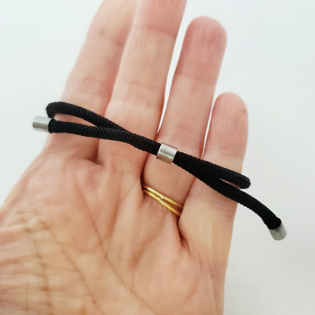 COPD Stainless Steel Adjustable Slider Medical Alert Black Rope Bolo Bracelet.