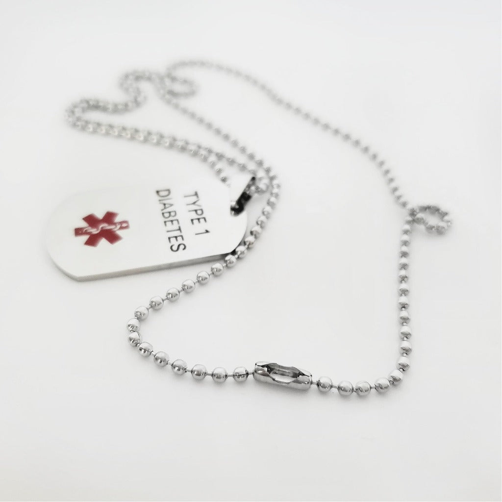 Type 1 Diabetes Unisex Dogtag Stainless Steel Medical Alert Necklace for Him