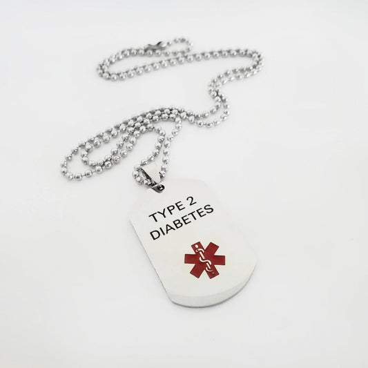 Type 2 Diabetes Unisex Dogtag Stainless Steel Medical Alert Necklace for Him