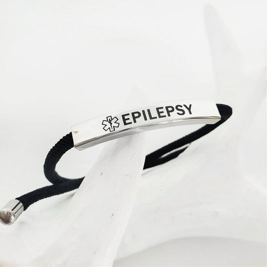 Epilepsy Stainless Steel Adjustable Slider Medical Alert Black Rope Bolo Bracelet