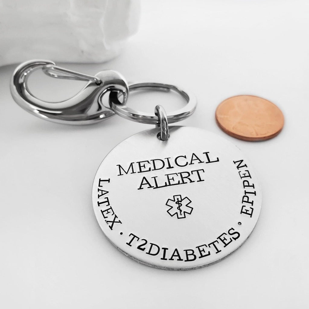 Round Medical ID Keychain for Men.