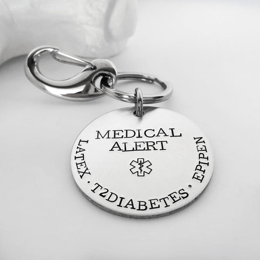 Round Medical ID Keychain for Men.