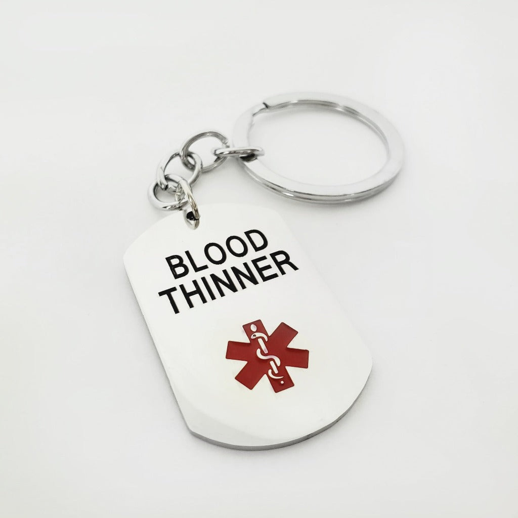 Blood Thinner Stainless Steel Medical Alert Keychain for Men & Women