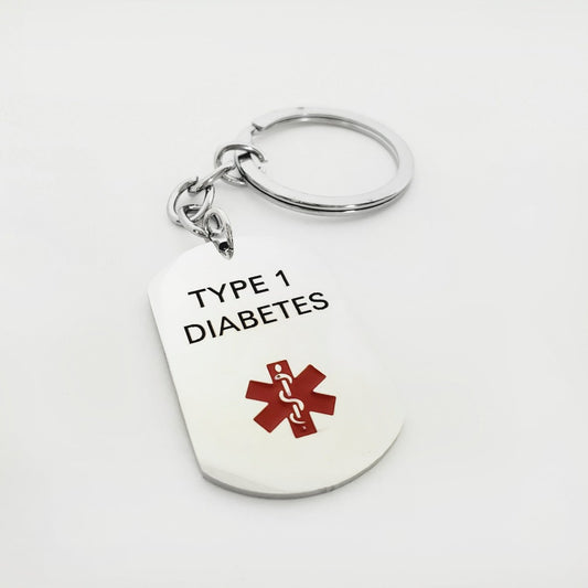 Men & Women Type 1 Diabetes Stainless Steel Medical Alert Keychain