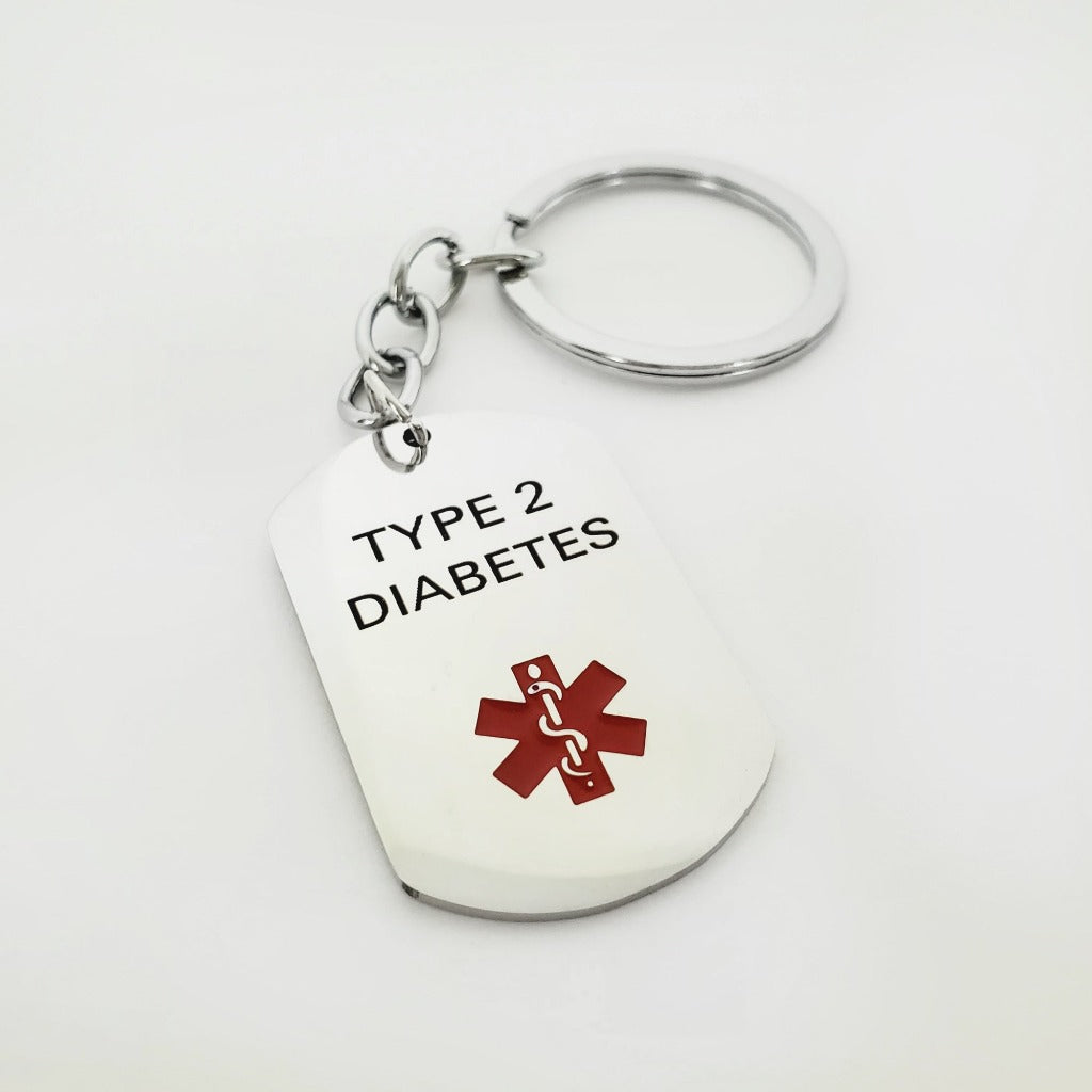 Type 2 Diabetes Unisex Stainless Steel Medical Alert Keychain