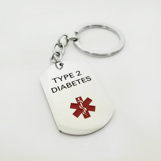 Type 2 Diabetes Unisex Stainless Steel Medical Alert Keychain
