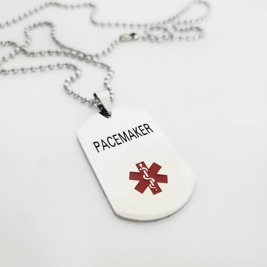 Medical Alert Pacemaker Stainless Steel Dog Tag Unisex Necklace for Him
