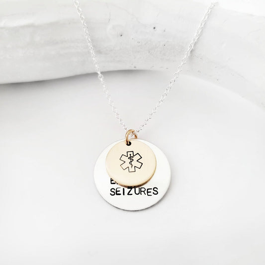 Two Tone Gold Filled Sterling Silver Medical Alert Disc Necklace for Women.